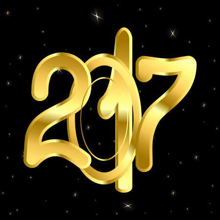 inscription of gold numbers 2017 on a black background with glitterのイラスト素材