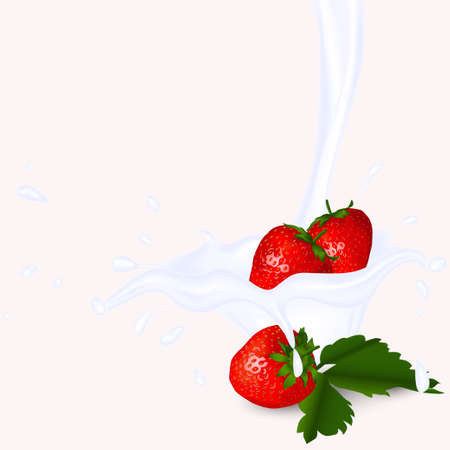 Strawberries in milk splashes, yogurtのイラスト素材