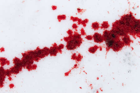 splashed blood on the snow. crime sceneの写真素材