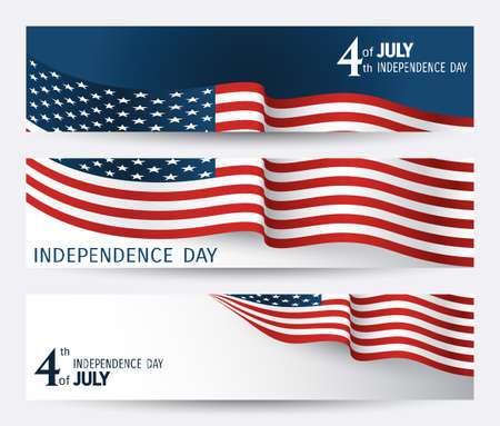 set of banner for Independence day of USA with fragments of flag close-up on a blue and white backgroundのイラスト素材
