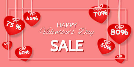 Valentine's Day Sale Card with Red Hearts on Pink Backgroundのイラスト素材
