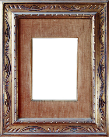 Antique golden frame with ocher velvet matの写真素材