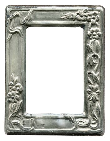 Silver frame, art nouveau on whiteの写真素材