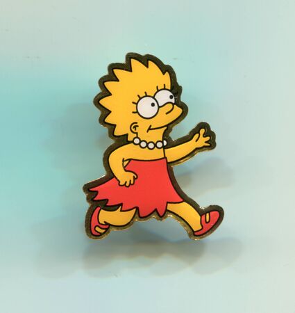 Italy - 1990s: Simpsons characters on pin badge collection, Lisa Simpsonのeditorial素材