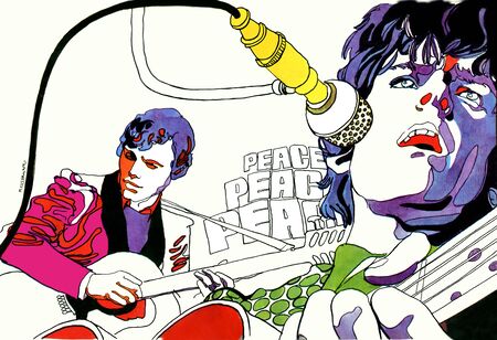 Turin, Italy - 1970: exercise book cover, rock band, illustration by Marco Rostagnoのeditorial素材