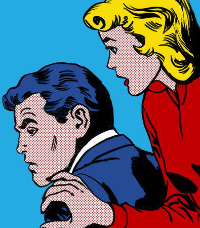 illustration of a couple in the style of 60s comic books, pop artの写真素材