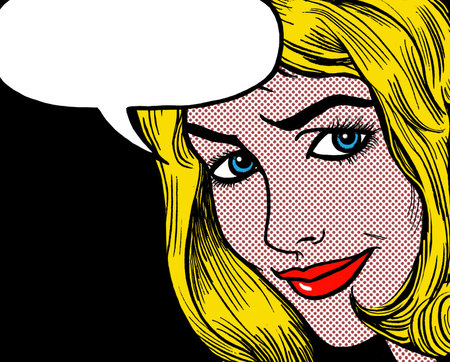 illustration of a girl face in the style of 60s comic books, pop artの写真素材