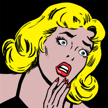 illustration of a girl face in the style of 60s comic books, pop artの写真素材