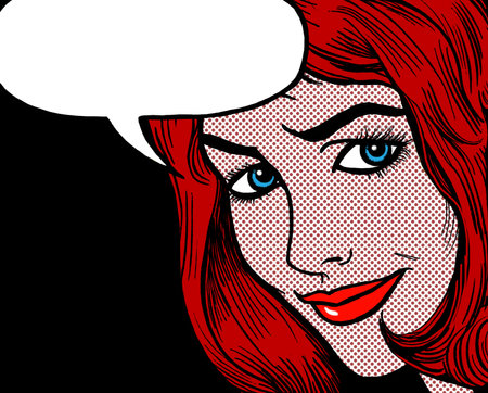 illustration of a girl face in the style of 60s comic books, pop artの写真素材