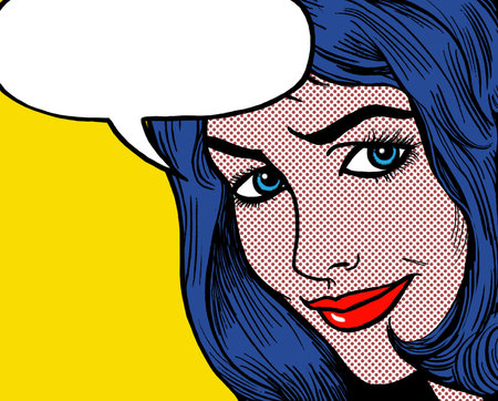 illustration of a girl face in the style of 60s comic books, pop artの写真素材