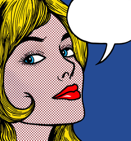 illustration of a girl face in the style of 60s comic books, pop artの写真素材