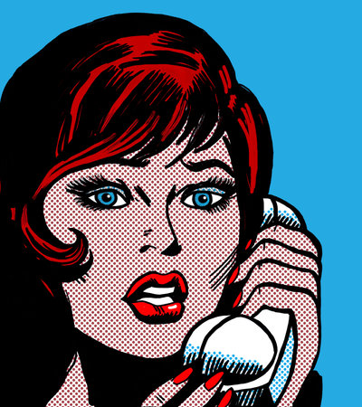 illustration of a girl face in the style of 60s comic books, pop artの写真素材