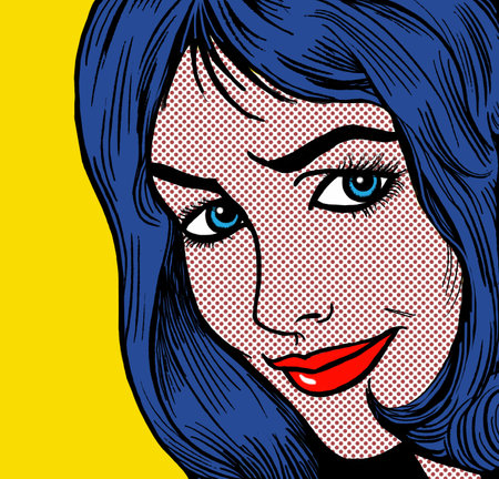 illustration of a girl face in the style of 60s comic books, pop artの写真素材