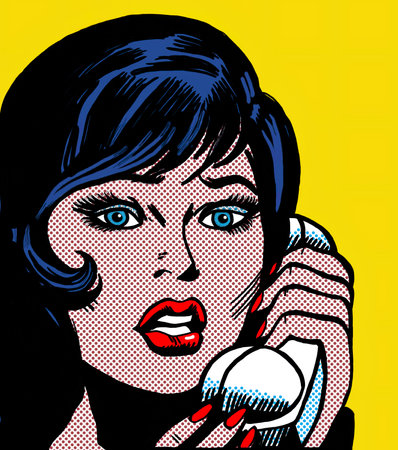 illustration of a girl face in the style of 60s comic books, pop artの写真素材