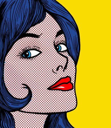 illustration of a girl face in the style of 60s comic books, pop artの写真素材