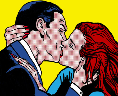 kissing couple, in the style of 60s comic books, pop artの写真素材