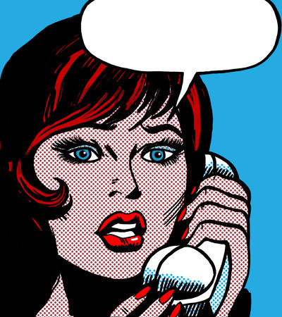 illustration of a girl face in the style of 60s comic books, pop artの写真素材