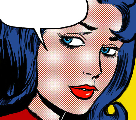 illustration of a girl face in the style of 60s comic books, pop artの写真素材