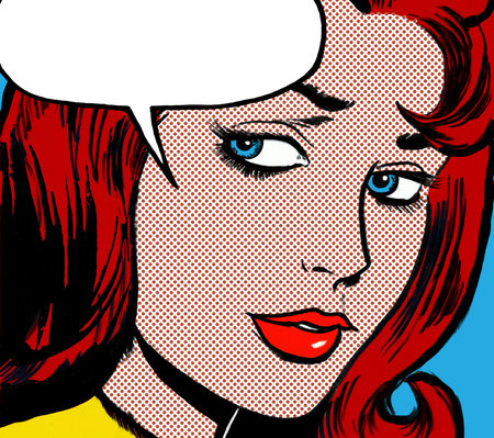 illustration of a girl face in the style of 60s comic books, pop artの写真素材