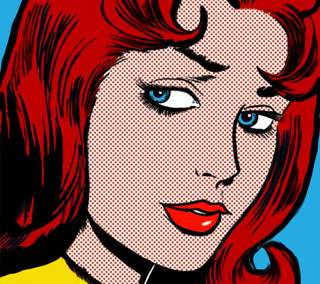 illustration of a girl face in the style of 60s comic books, pop artの写真素材