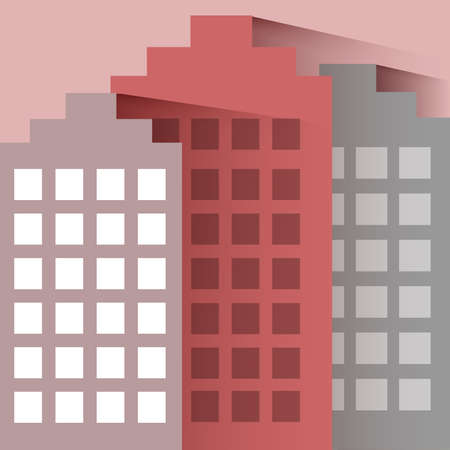 Silhouettes of houses on a pink background with shadowsのイラスト素材