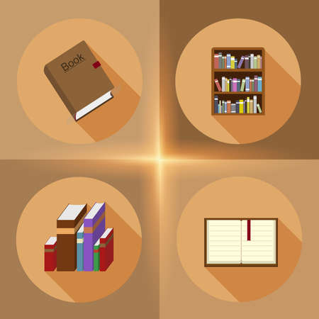book theme based flat icons set placed in circlesのイラスト素材