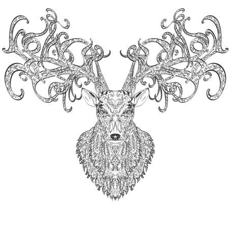 hand drawn deer covered with vintage ornamentのイラスト素材