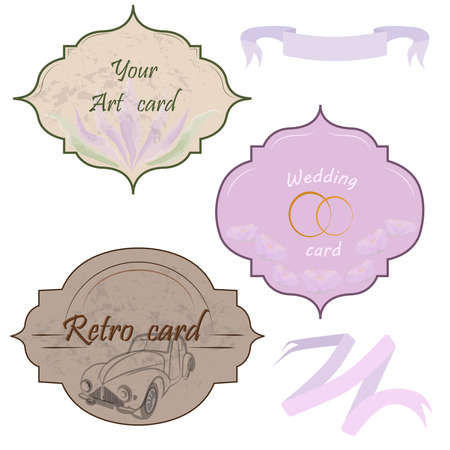 Set of labels and ribbons in vintage style. Frames retro car and elements for logo and design Design. Vector illustrationのイラスト素材