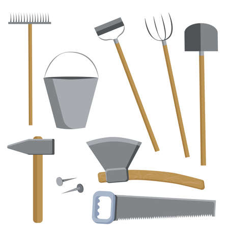 Set of tools for farmers farming in the flat style. Solored with a small detail. Vector illustrationのイラスト素材
