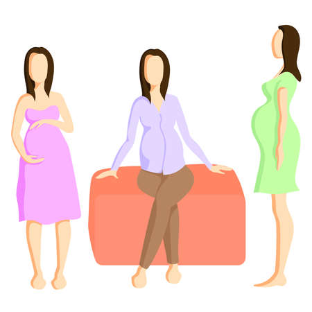 Set of three options for maternity clothing colorful style flat. Vector illustrationのイラスト素材