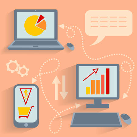 icon set technology and communications devices infographics exchange of information and the Internet business. Vector illustrationのイラスト素材