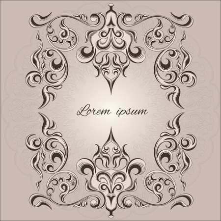 Ornamental frame decorative pattern Victorian style element for design and place text. Traditional floral decor. Vector illustrationのイラスト素材