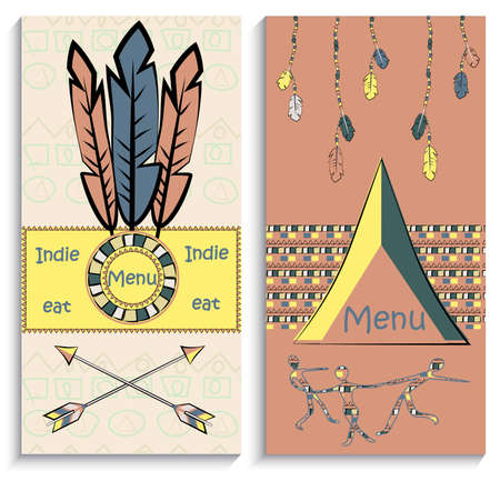 Set of ethnic Indian  flyers, menu, can be used to design the corporate identity thematic institutions. Vector illustrationのイラスト素材