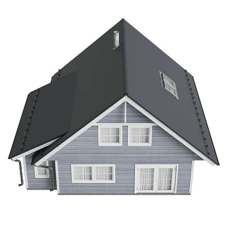 House villa with tile roof, top view. 3D graphic isolated object on white backgroundの写真素材