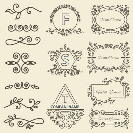 framework, individual ornament elements linear monogram Elegant jewelry line. Isolated vector illustrationのイラスト素材
