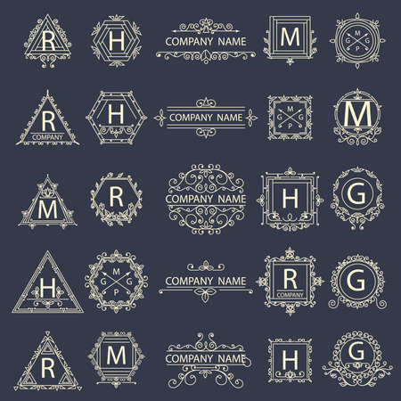 Vintage Set monogram emblems ornament signs and symbols decorのイラスト素材