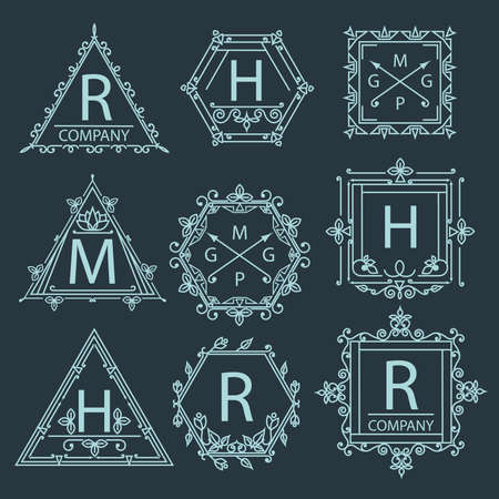 Vintage ornament emblems signs and symbols monogram decor elements. Vector illustrationのイラスト素材