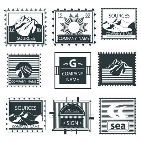 Set vintage emblem depicting mountains, labels and badges collection. Vector illustration Isolatedのイラスト素材