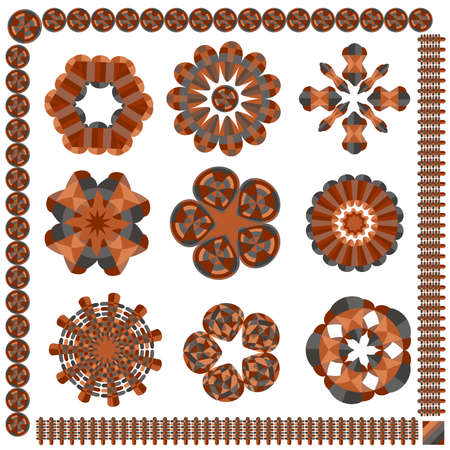 Set of round ornaments on a white background. Isolated elements for design of brochures, booklets, textiles. Vector illustrationのイラスト素材