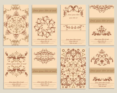 Set booklet design template classic ornamental style. Elegant frame, monogram, floral ornament on the sandy background for restaurant, hotel, cafe. Vector illustrationのイラスト素材