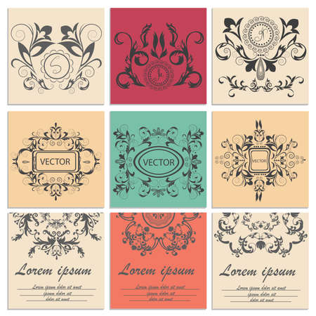 Concept of greeting cards. Vector floral frame with copy space for text in trendy baroque style monogram design element. Vector illustrationのイラスト素材