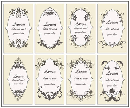 Set of floral ornament frame and labels, with a pattern in the Baroque style. It can be used for design. Vector illustrationのイラスト素材