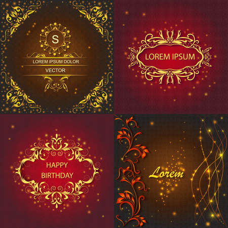 Set cards with pattern, floral design, corporate identity and greeting cards decorated  lights. Vector Illustrationのイラスト素材