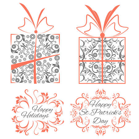 Set greeting ornamental birthday boxes. Decorative frames baroque style with the text. Vector Illustrationのイラスト素材
