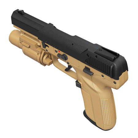 Gun military, police with flashlight, top view. 3D graphic