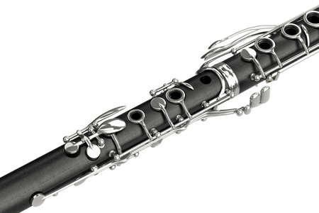Clarinet black wooden classical with chrome valve, close view. 3D graphic