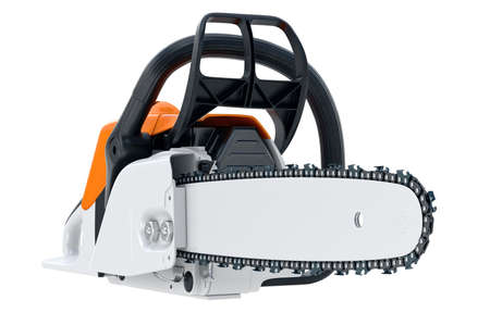 Chainsaw gasoline industry cutter with sharp chain. 3D renderingの写真素材