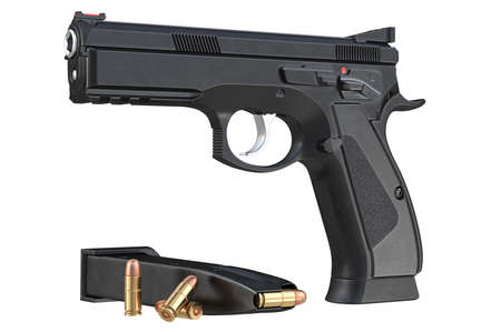 Gun weapon black modern pistol with magazine. 3D rendering