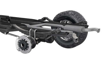 Chassis frame brake automobile bridge, close view. 3D rendering