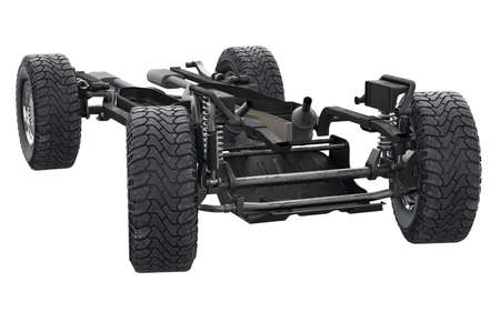 Chassis frame with dirt rubber wheel. 3D renderingの写真素材